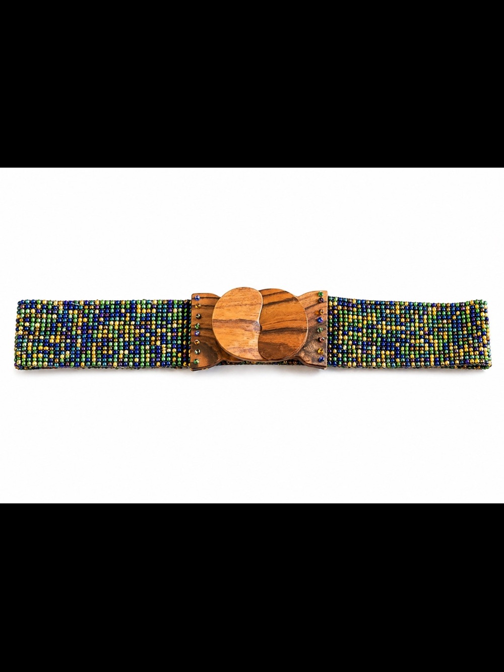 Handmade Beaded Stretch Belt Wooden Buckle Boho Multicolor Elastic Waist Belt